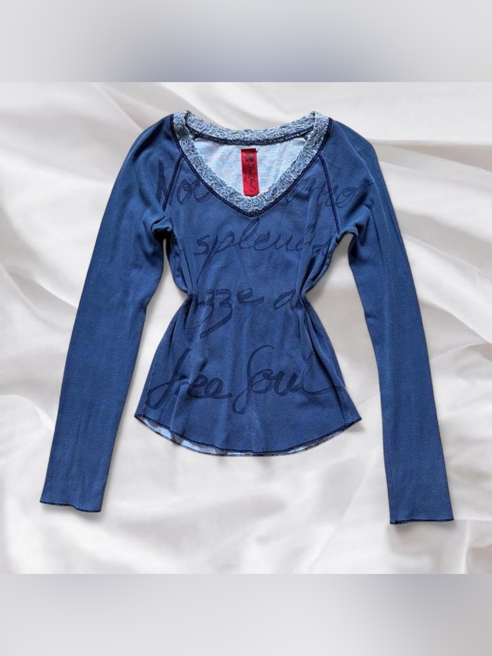 Y2K Blue Boho Long Sleeve Top